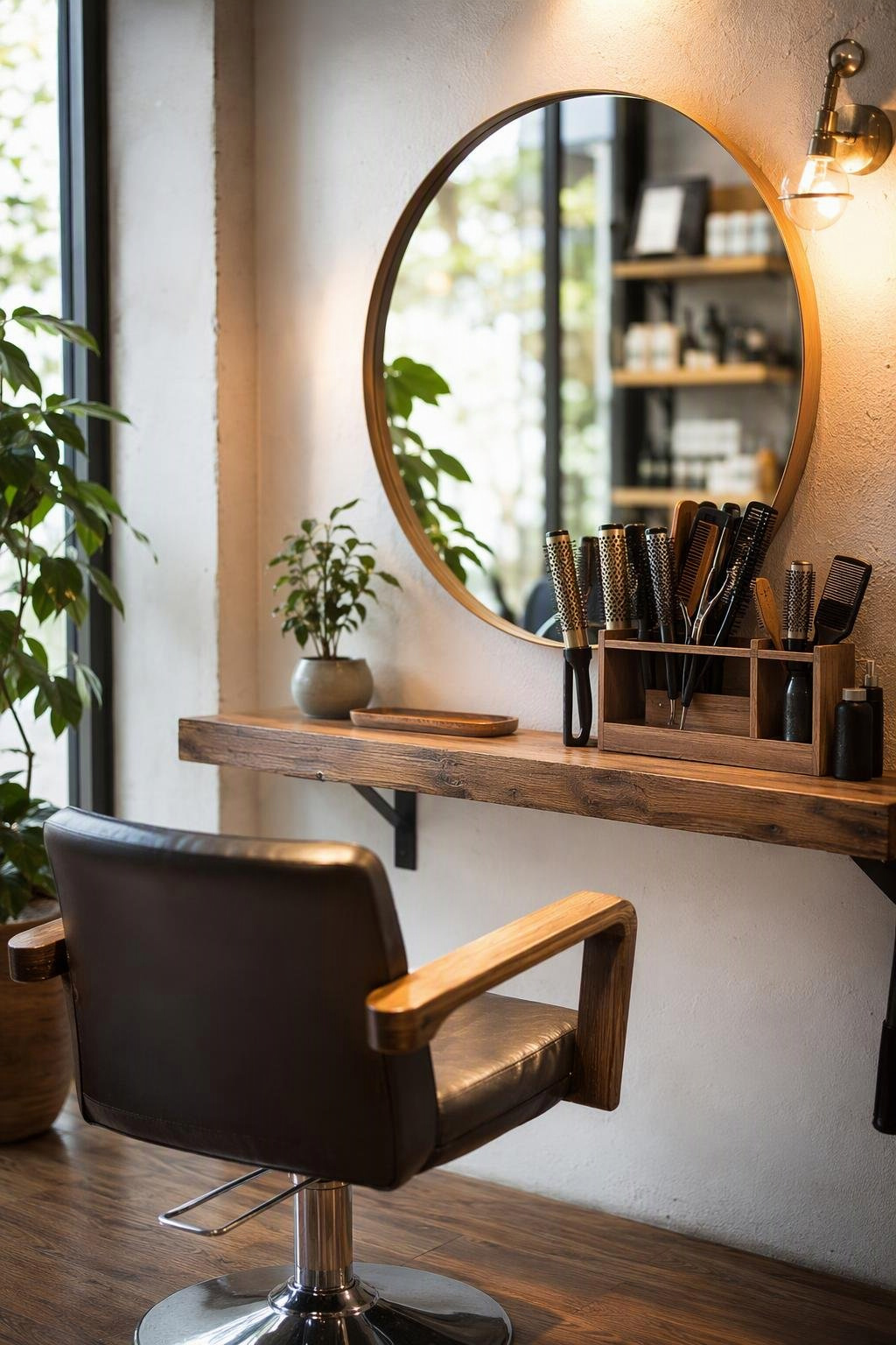 A styling station on the hair floor